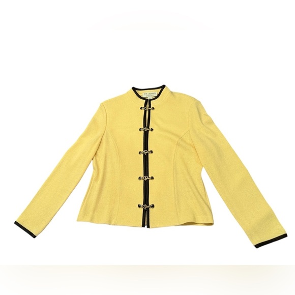 St. John Collection Sweater Jacket with Loop Gold Buttons Butter Yellow Size 10